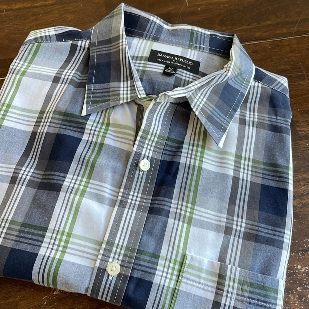 Banana Republic Men's Plaid Shirt Soft Wash Tailored Slim Fit Button Down Sz XL